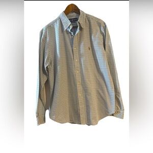 RALPH LAUREN Men's Size XL (17.5) Blue  Gingham Check Oxford Cotton‎ Classic
